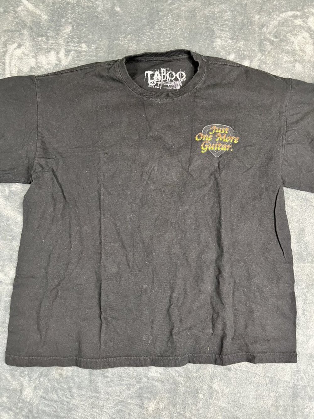 Taboo Mens Black Graphic T-Shirt "Just One More Guitar" XL Short Sleeve